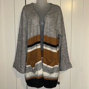 Main Strip like new open cardigan sweater grey camel L
